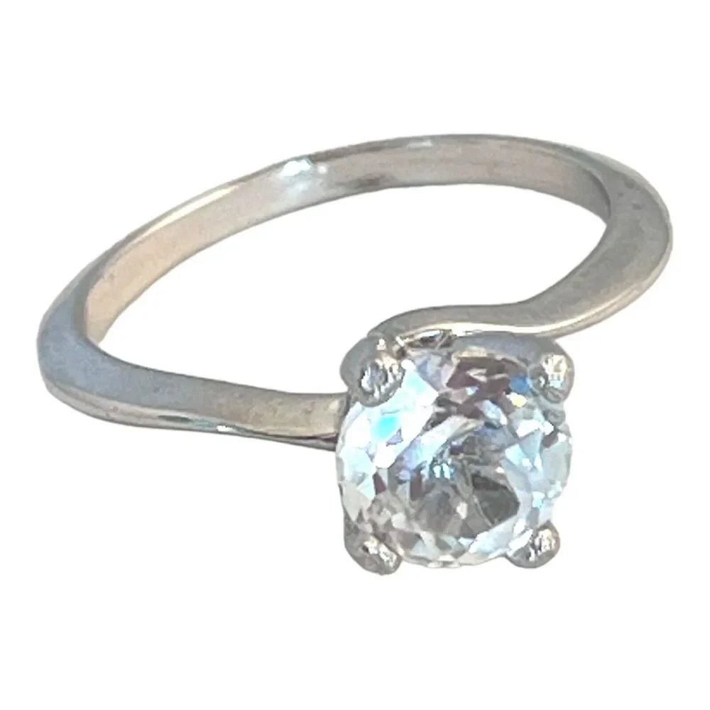 Vintage 1990s Solitaire Ring Clear Stone Silver Tone Size 5 Engagement - 5X